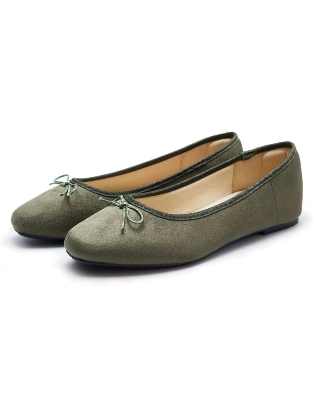Women's A Olive Green Round Toe Ballet Flats Comfortable Bow Casual Dressy Shoes - Picture 3 of 7